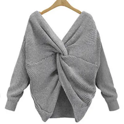 White Long Sleeve Knitted V-Neck Top for Women - Image 3