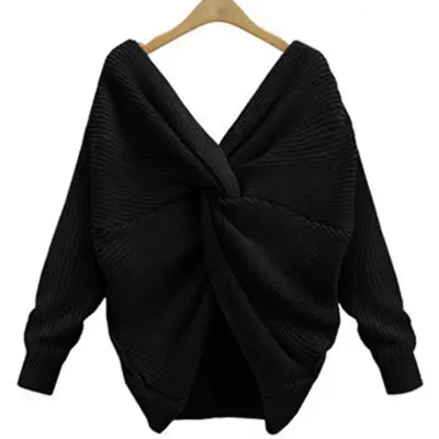 White Long Sleeve Knitted V-Neck Top for Women - Image 4