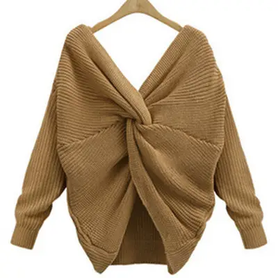 White Long Sleeve Knitted V-Neck Top for Women - Image 5