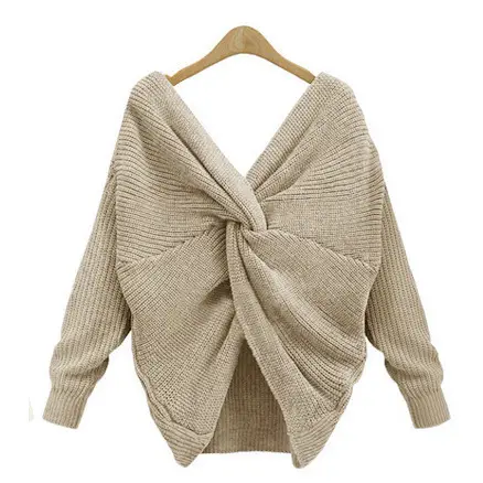 White Long Sleeve Knitted V-Neck Top for Women - Image 9