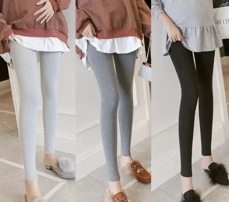 Pregnant Women's Elastic Leggings Grey Velvet Flats - Image 10