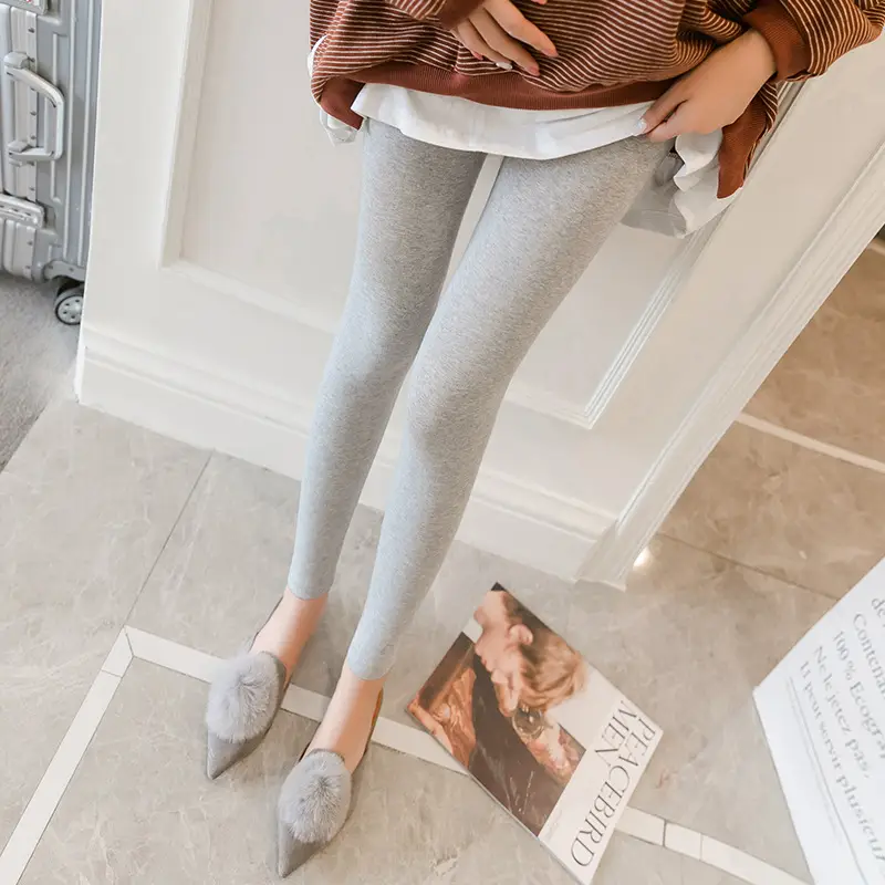Pregnant Women's Elastic Leggings Grey Velvet Flats - Image 3