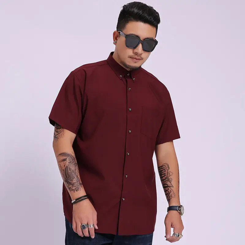 Men Maroon Short Sleeve Business Casual Shirt Large - Image 3