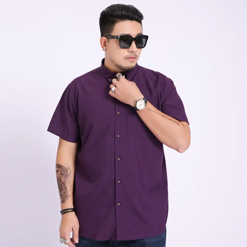Men Maroon Short Sleeve Business Casual Shirt Large - Image 5
