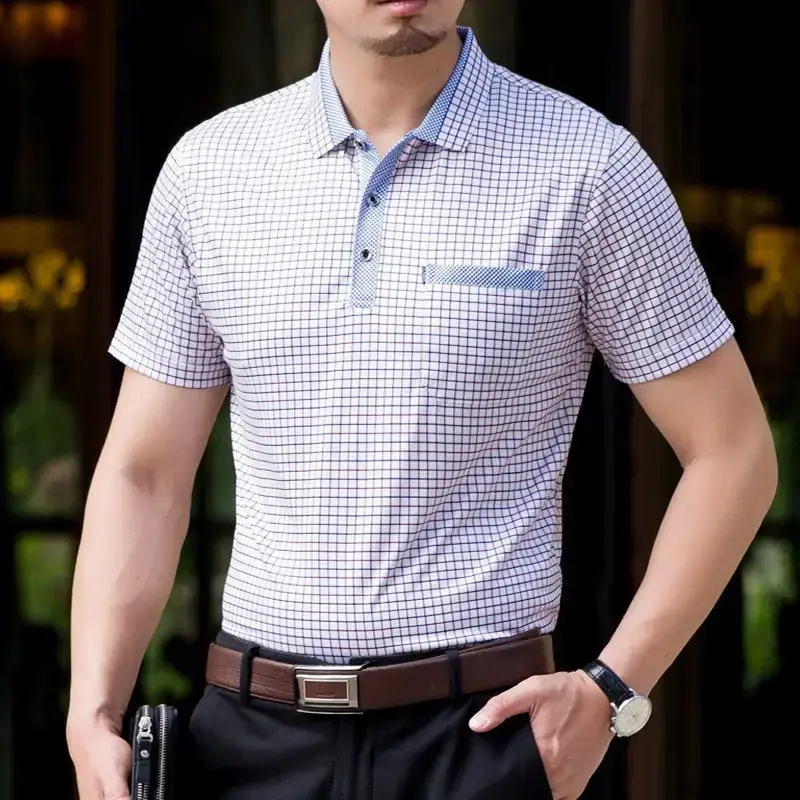 Men's Checkered Short Sleeve T-Shirt Cotton Wholesale