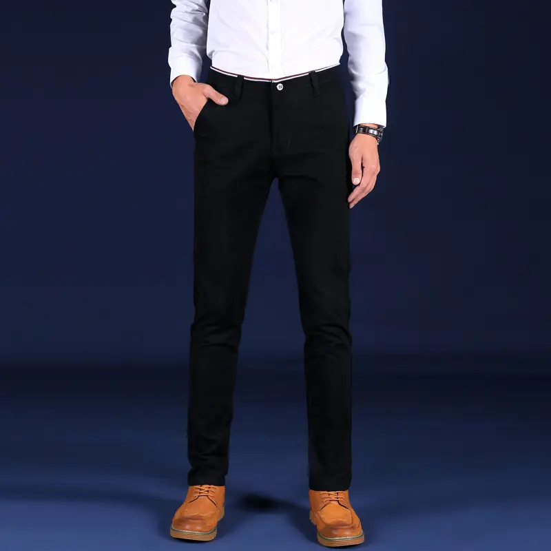 Men Slim Straight Stretch Tan Korean Style Pants - Image 2