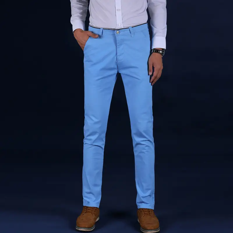 Men Slim Straight Stretch Tan Korean Style Pants - Image 4