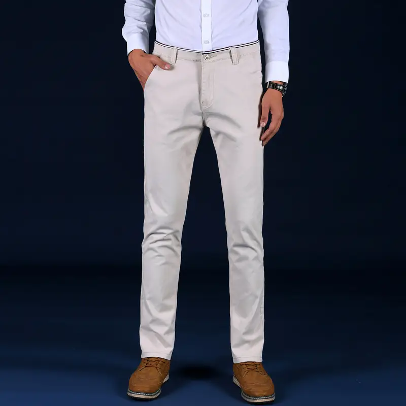 Men Slim Straight Stretch Tan Korean Style Pants - Image 8