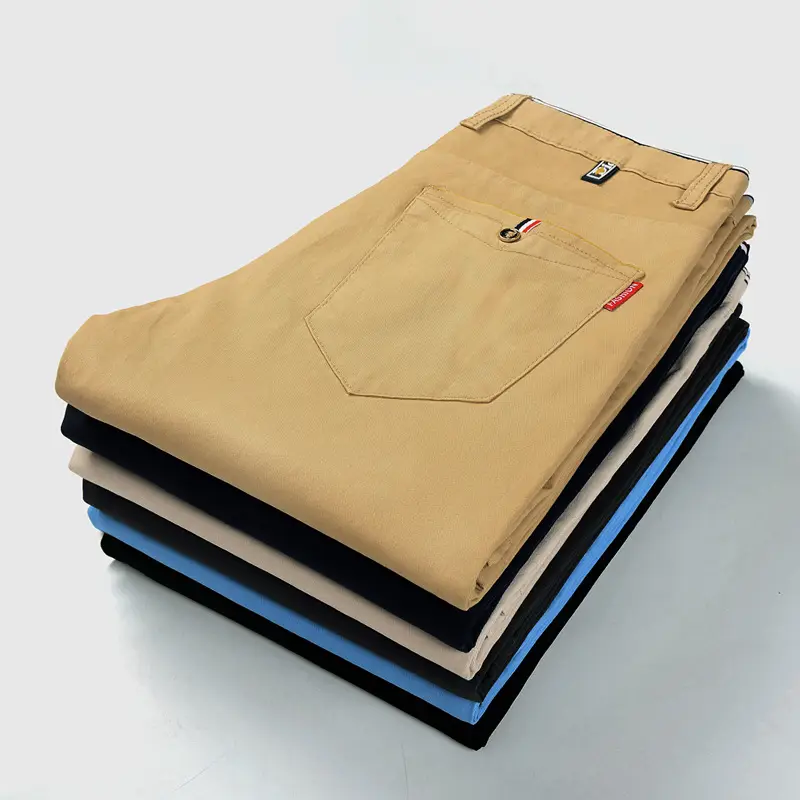 Men Slim Straight Stretch Tan Korean Style Pants - Image 9