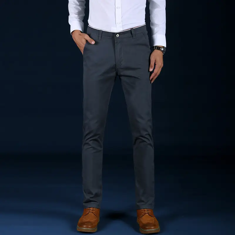 Men Slim Straight Stretch Tan Korean Style Pants - Image 3
