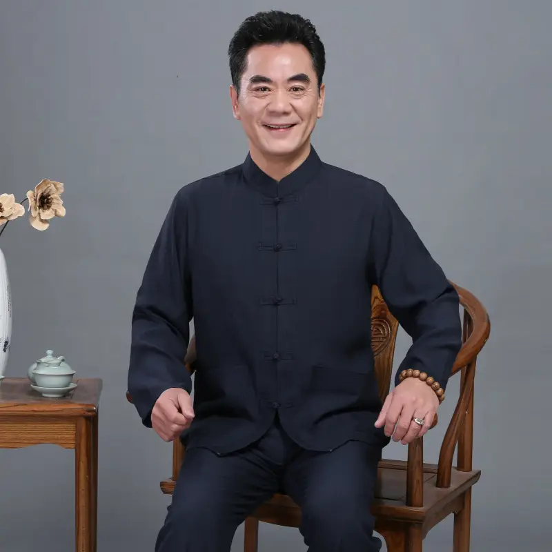 Men Linen Ethnic Suit Black Medium - Image 6