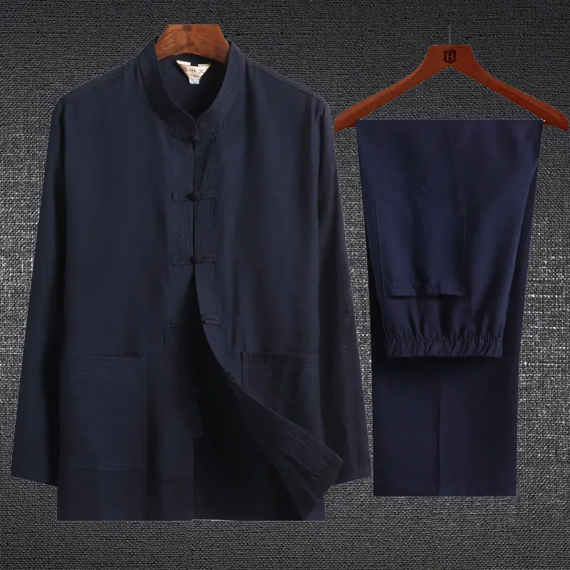 Men Linen Ethnic Suit Black Medium - Image 4