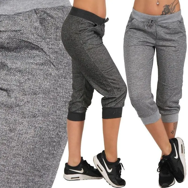 Women Grey Lace-Up Cropped Pants 88 XY9844