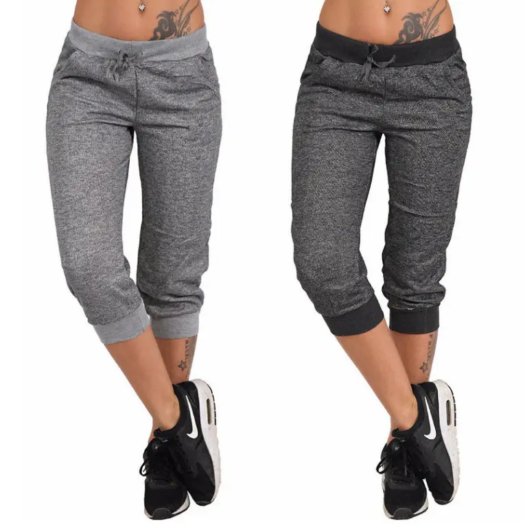 Women Grey Lace-Up Cropped Pants 88 XY9844
