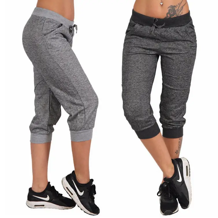 Women Grey Lace-Up Cropped Pants 88 XY9844