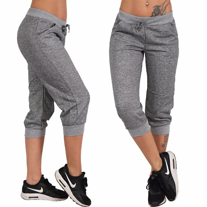 Women Grey Lace-Up Cropped Pants 88 XY9844