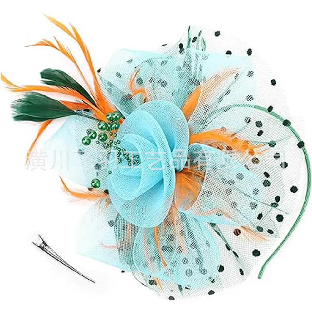 Blue Feathered Bridal Headdress for Women