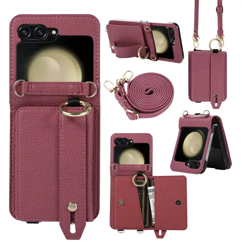 Samsung Z Flip 30% Off Wrist Strap Phone Case with Crossbody Card Holder - Image 6