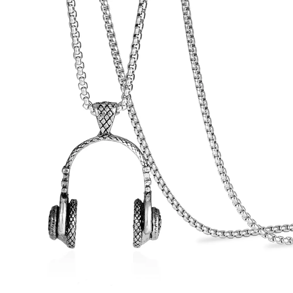 Men's Titanium Steel Cross-Border Music Headphone Pendant Necklace - Image 2
