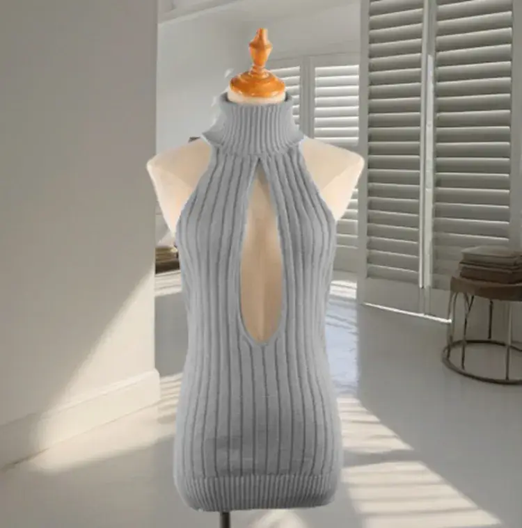Women Sexy Backless Knitted Turtleneck Sweater - Image 3
