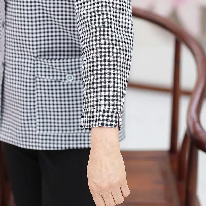 Middle-Aged Plaid Check Shirt for Women 60-70 - Image 12
