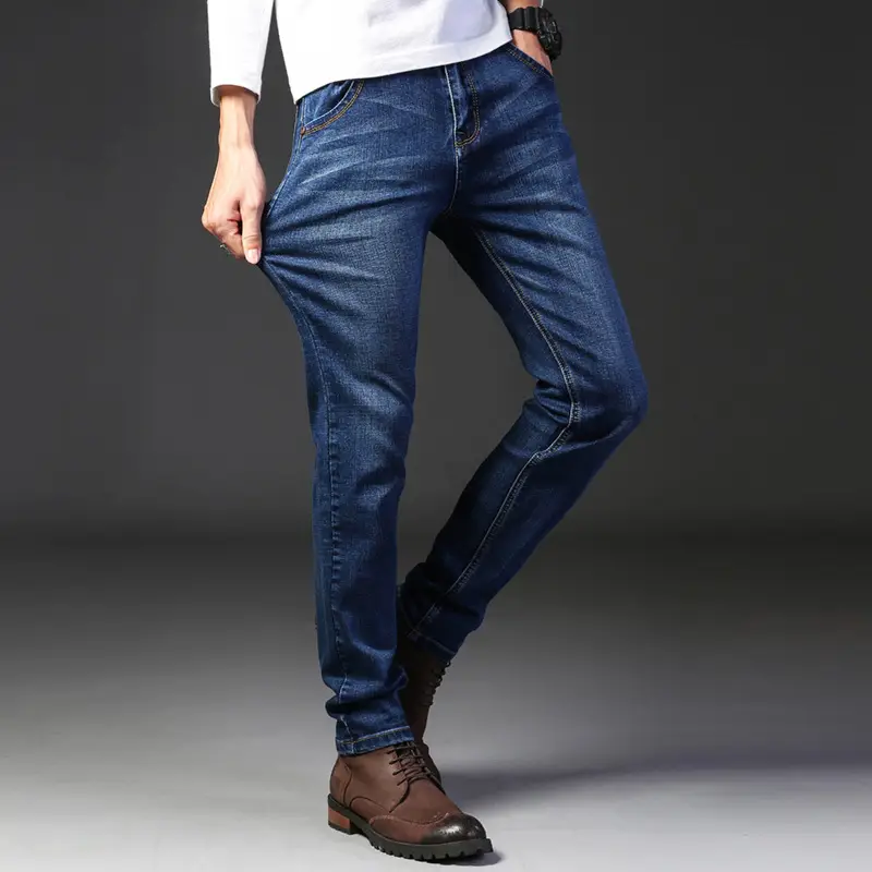 Men's Stretch Slim Fit Jeans Blue Brown Belt