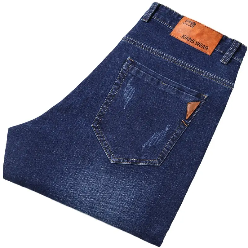 Men's Stretch Slim Fit Jeans Blue Brown Belt