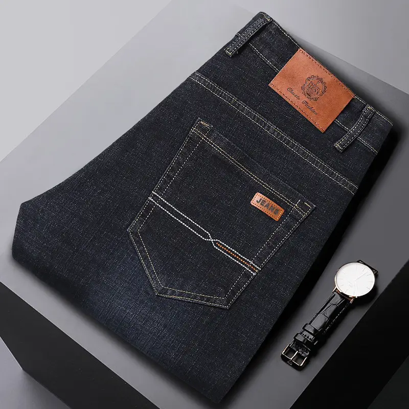 Men's Stretch Slim Fit Jeans Blue Brown Belt