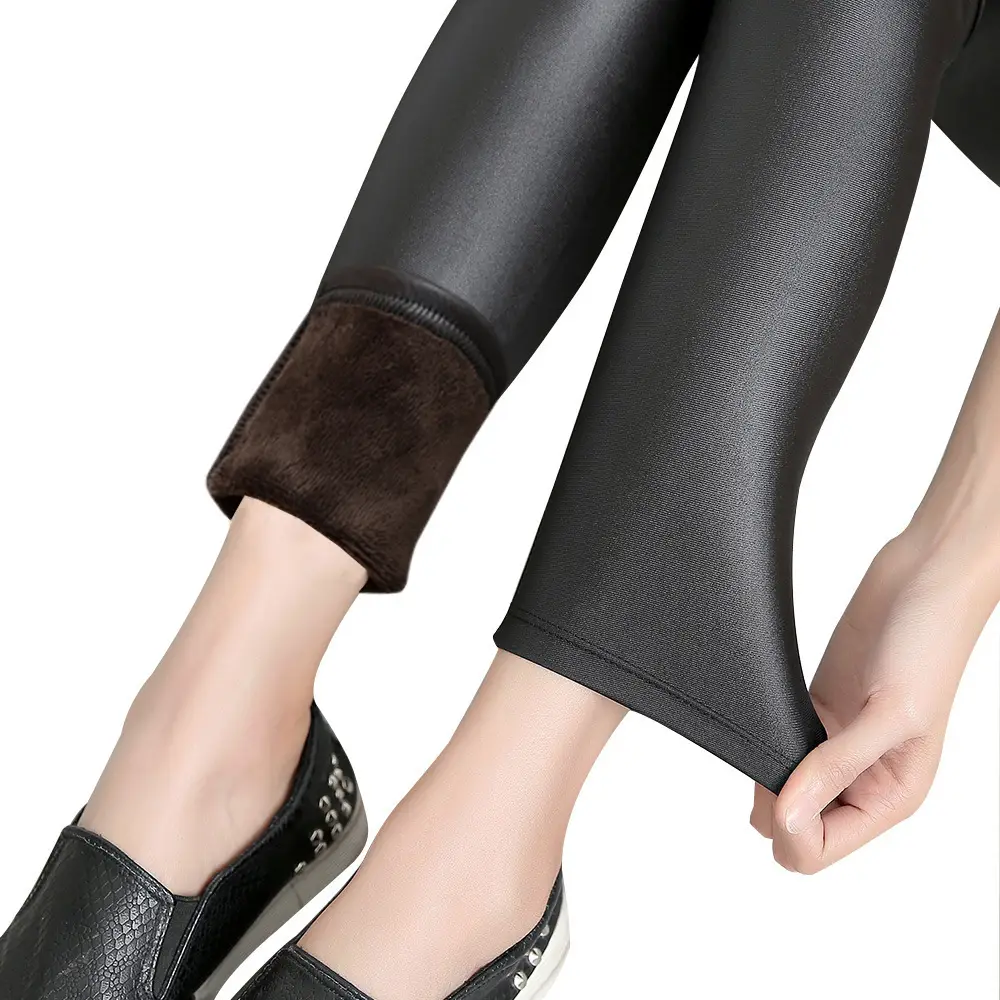 Thickened Imit Leather Leggings Large Size Warm Fleece Lined