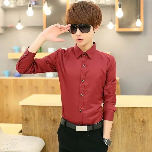 Purple Slim Fit Men's Long Sleeve Shirt for Weddings & Office