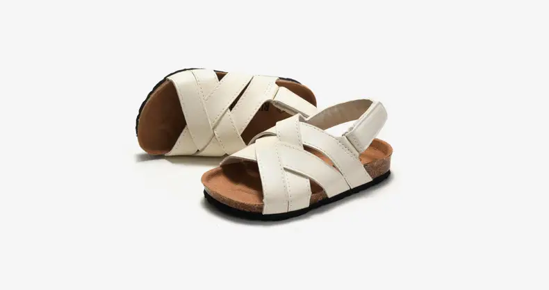 Black Leather Cross Strap Sandals for Boys Girls — feature 10