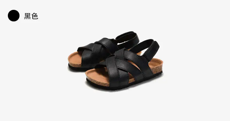 Black Leather Cross Strap Sandals for Boys Girls — feature 15