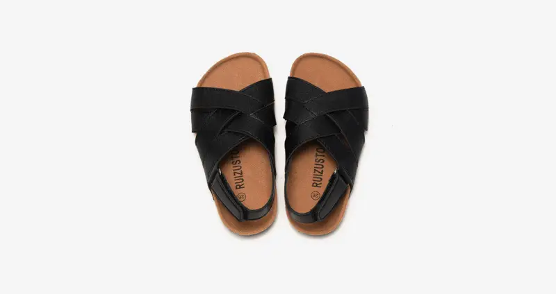 Black Leather Cross Strap Sandals for Boys Girls — feature 16