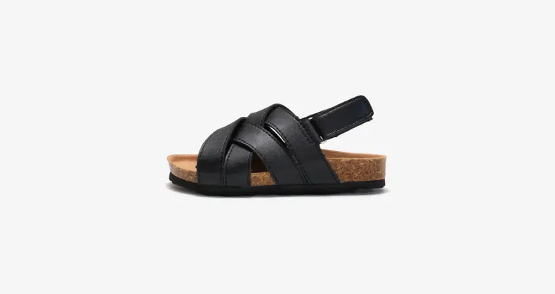 Black Leather Cross Strap Sandals for Boys Girls — feature 17