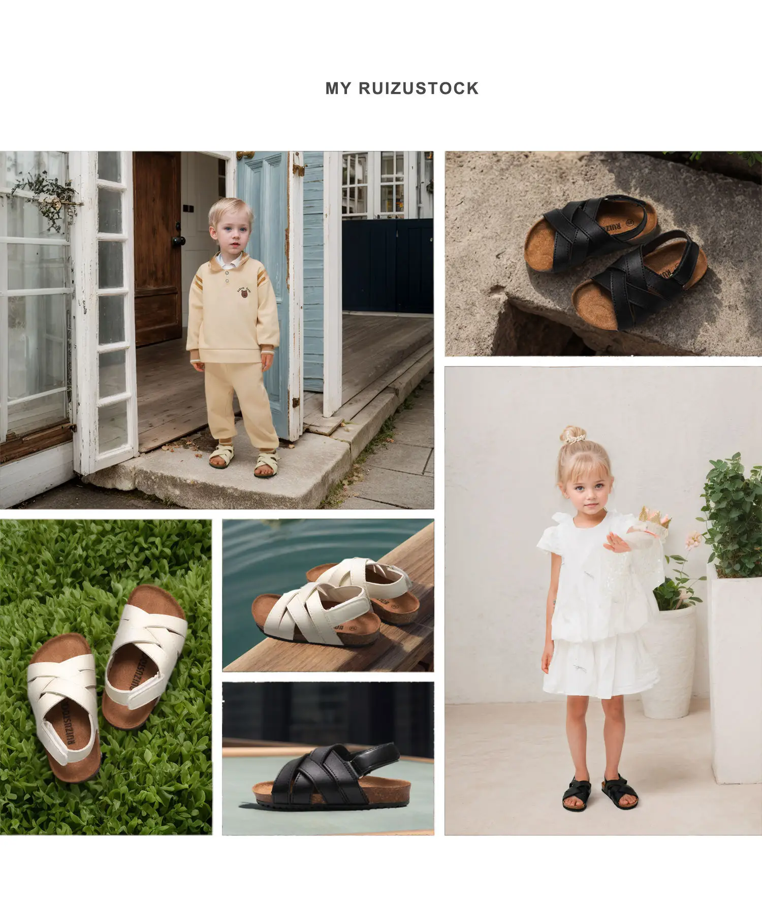 Black Leather Cross Strap Sandals for Boys Girls — feature 2
