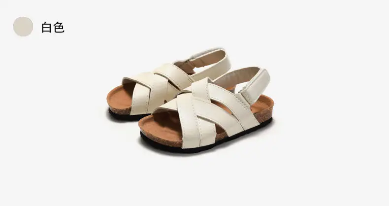 Black Leather Cross Strap Sandals for Boys Girls — feature 9