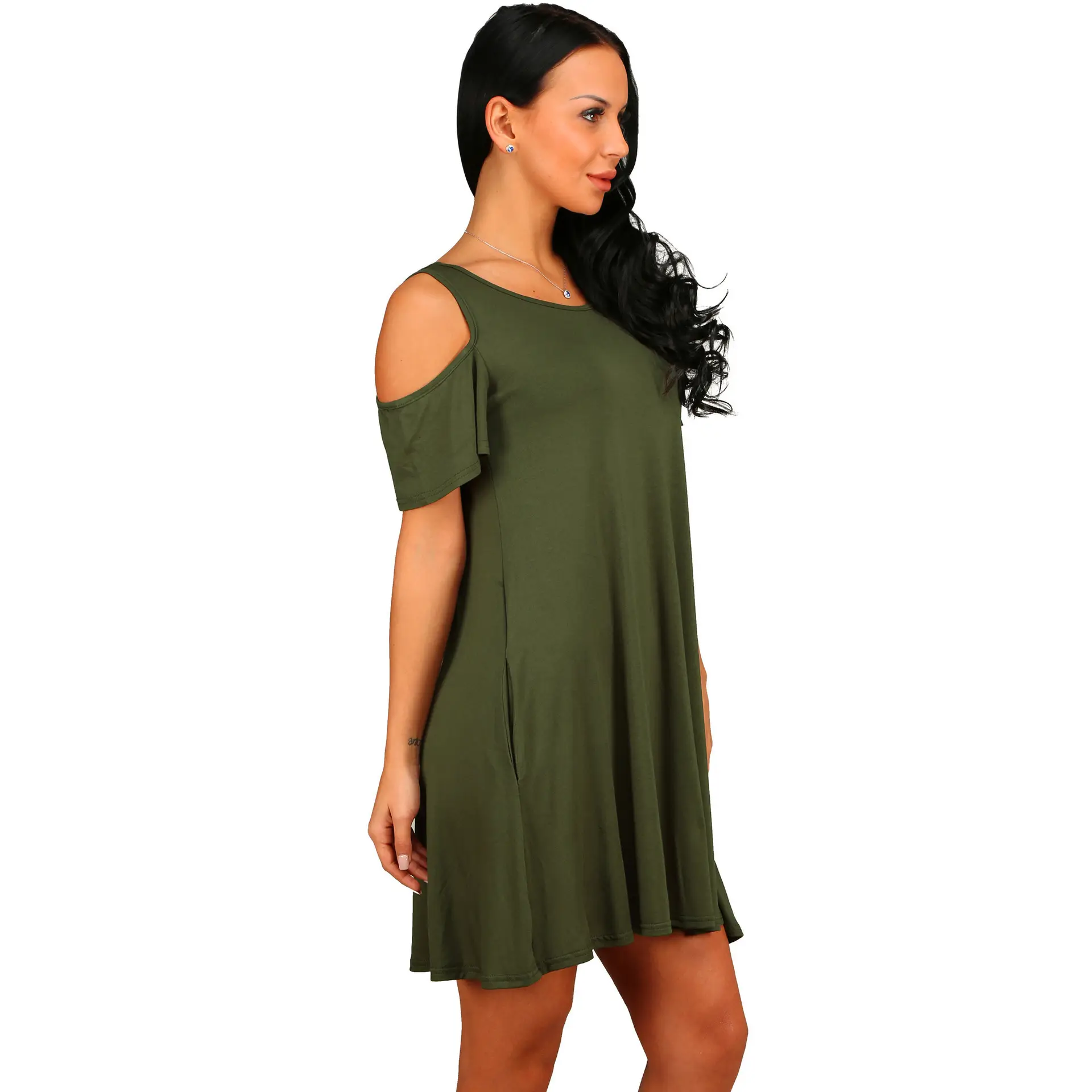 Women's Hot Fashion Shoulder Dress Olive Green