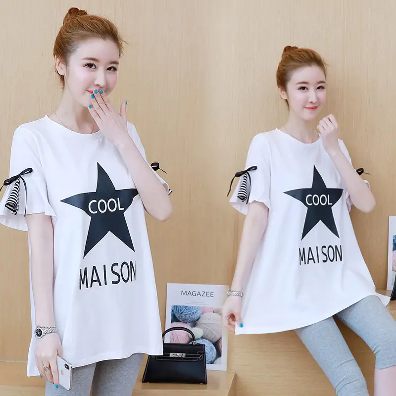 Korean Style Pregnant Women T-Shirt Mid Length Loose Summer Top - Image 7