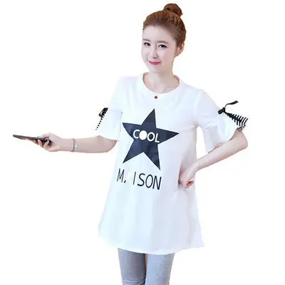 Korean Style Pregnant Women T-Shirt Mid Length Loose Summer Top - Image 8