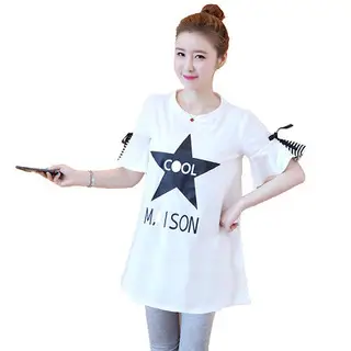 Korean Style Pregnant Women T-Shirt Mid Length Loose Summer Top - Image 3