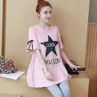 Korean Style Pregnant Women T-Shirt Mid Length Loose Summer Top - Image 4