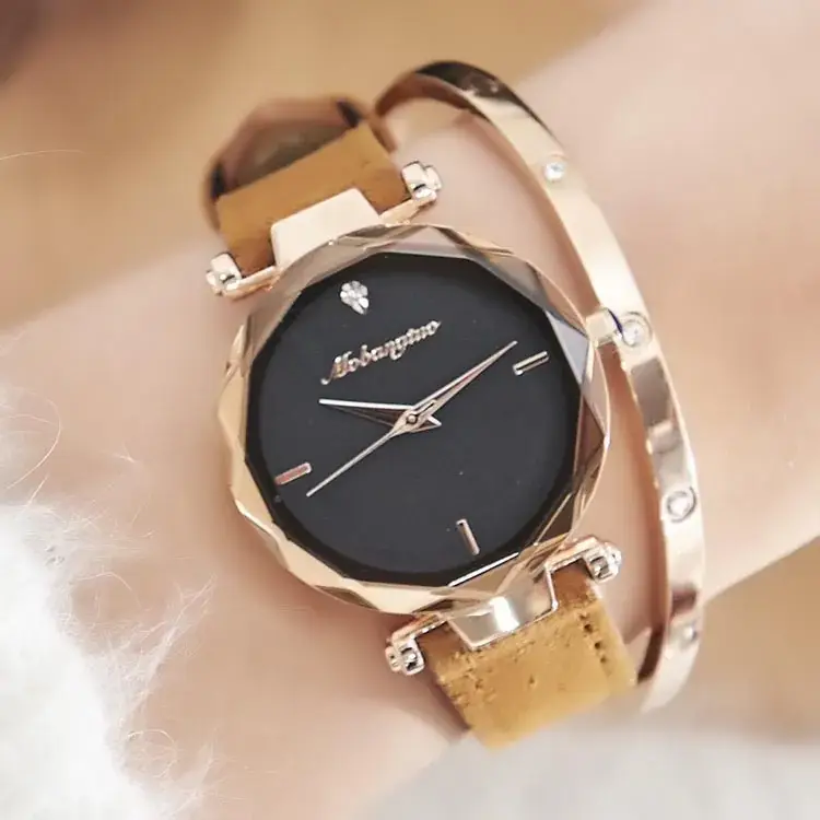Rose Gold Women's Quartz Watch with Sand Suede Strap