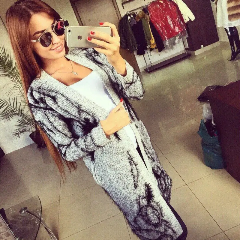 2025 Women Abstract Bat Sleeve Sweater Cardigan Jacket - Image 3