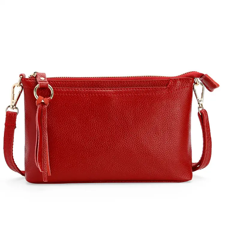 Red Diagonal Shoulder Bag for Women with Tassel