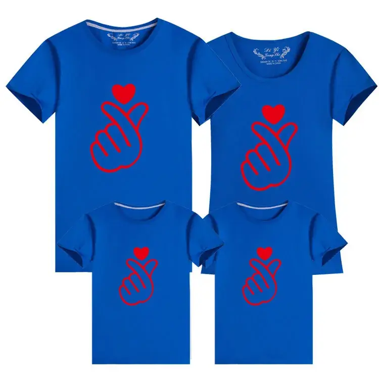 Blue Finger Heart T-Shirt Set for Couple Large Size - Image 10