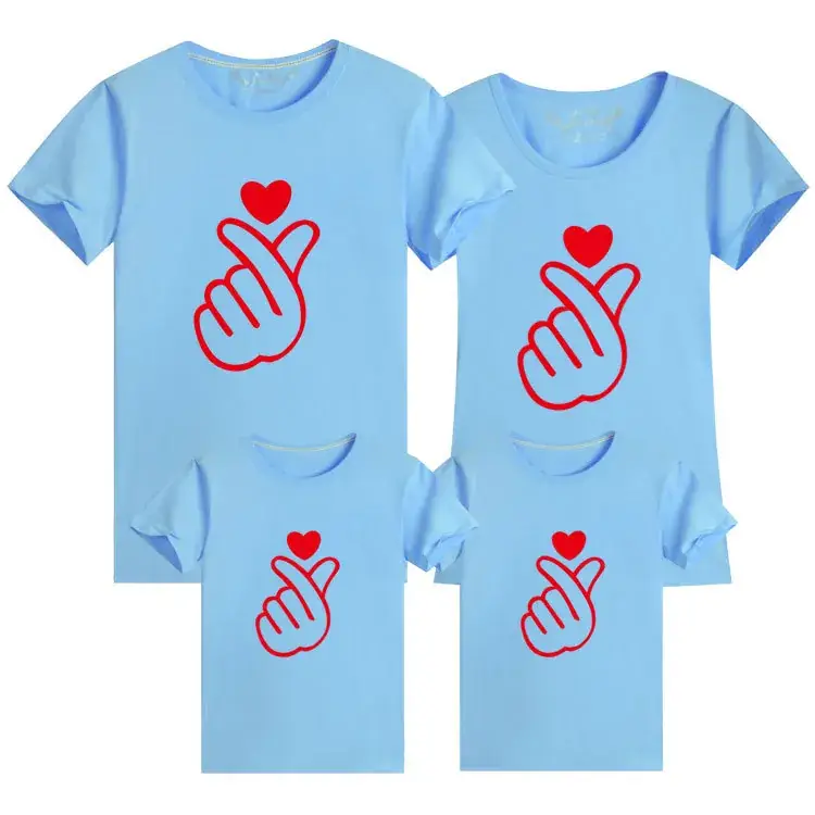 Blue Finger Heart T-Shirt Set for Couple Large Size - Image 7
