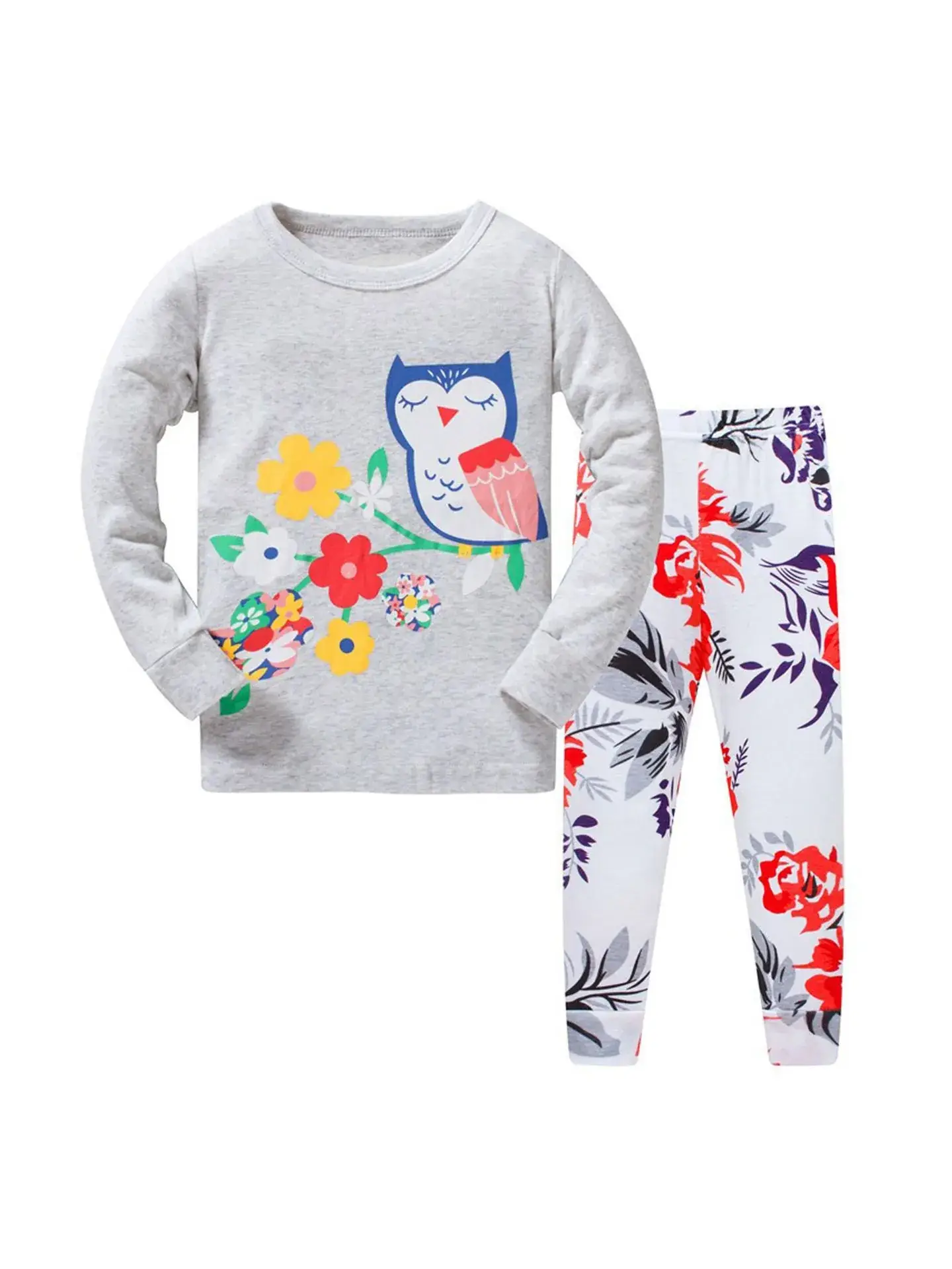 Baby Owl Pajamas Set Gray Cotton 3-8Y - Image 11