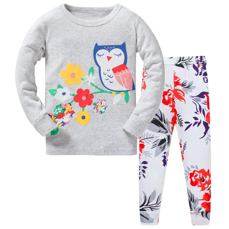 Baby Owl Pajamas Set Gray Cotton 3-8Y - Image 2
