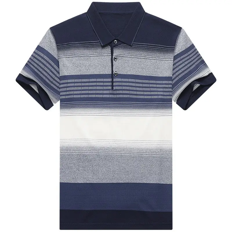 Men Lapel T-Shirt Striped Blue White Summer - Image 29