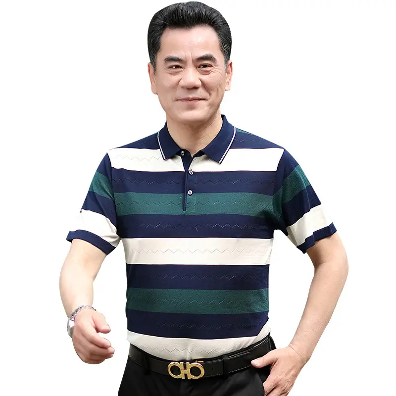 Men Lapel T-Shirt Striped Blue White Summer - Image 30
